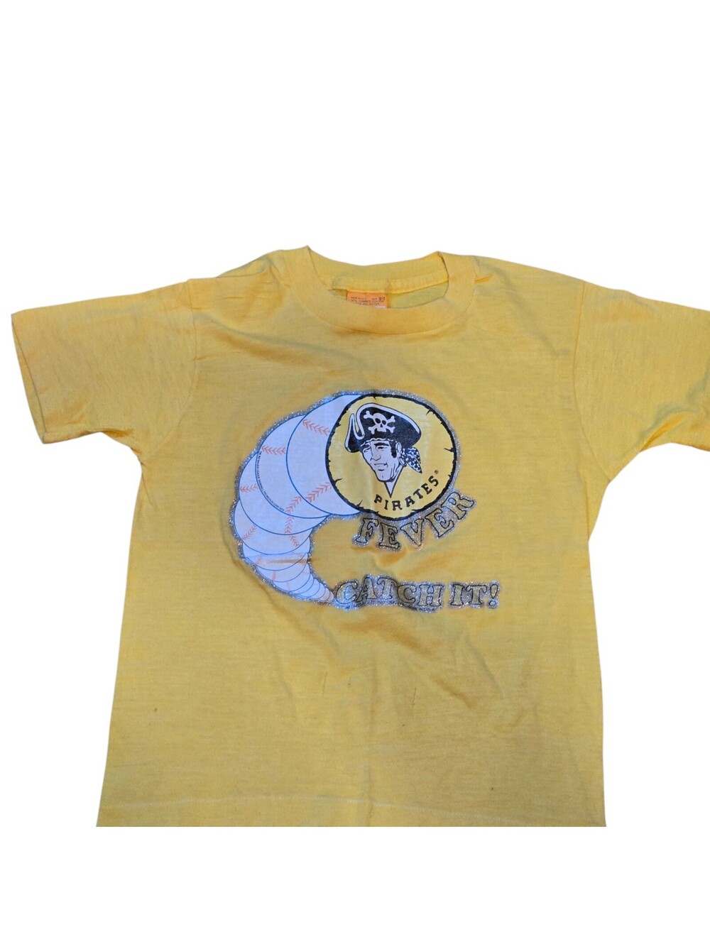 Vintage Pittsburgh Pirates Kids T-Shirt 1970s Size Medium Yellow Single Stitch